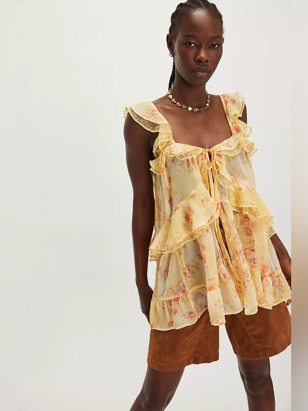 Free People Fiona yellow floral blouse size XL